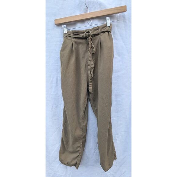Billabong Sand Stand Army Olive Green Belted Paperbag Waist Pants Size Medium - Picture 3 of 8